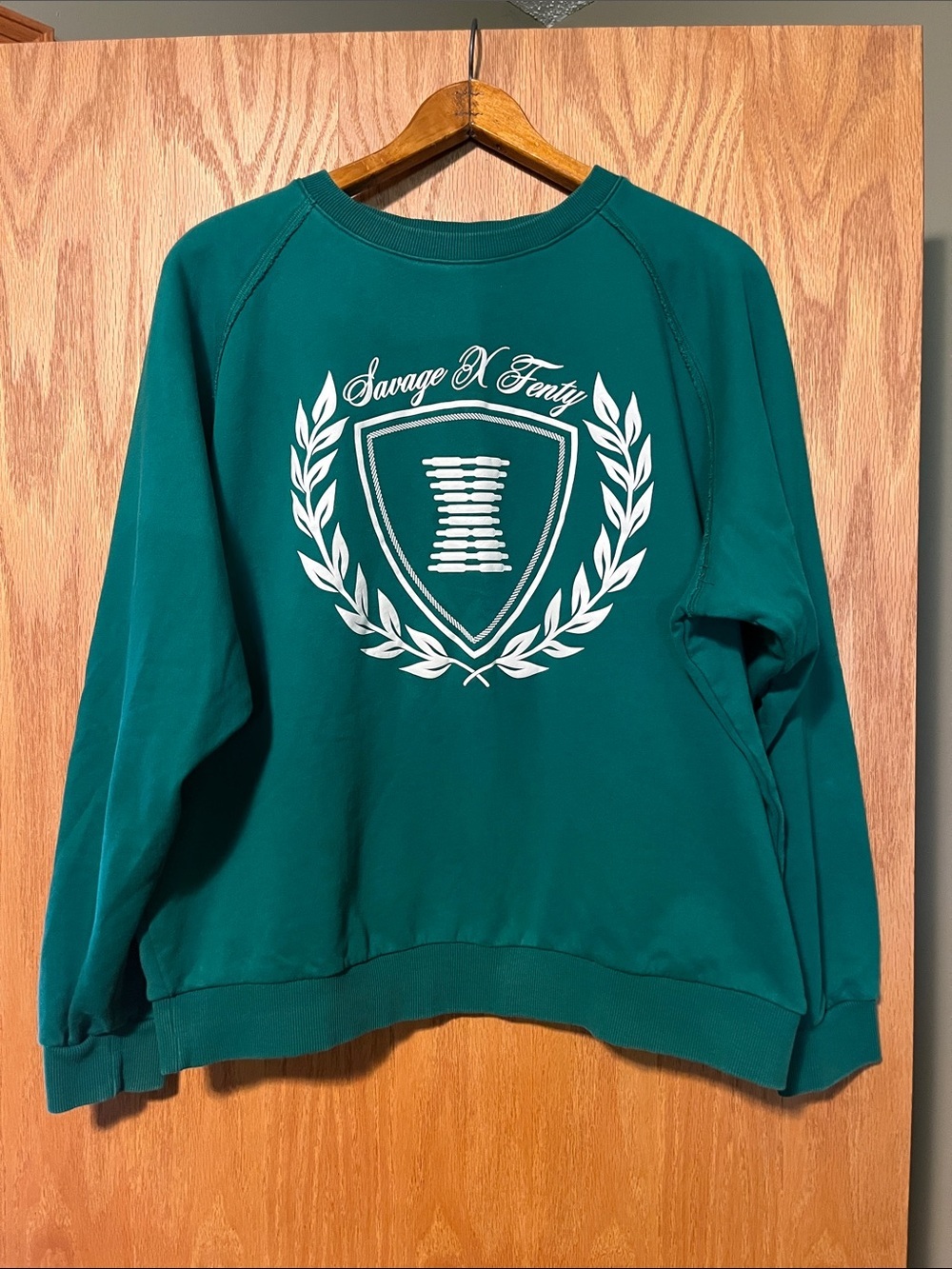 Savage X Fenty Emerald Green Crewneck Sweatshirt with White Crest